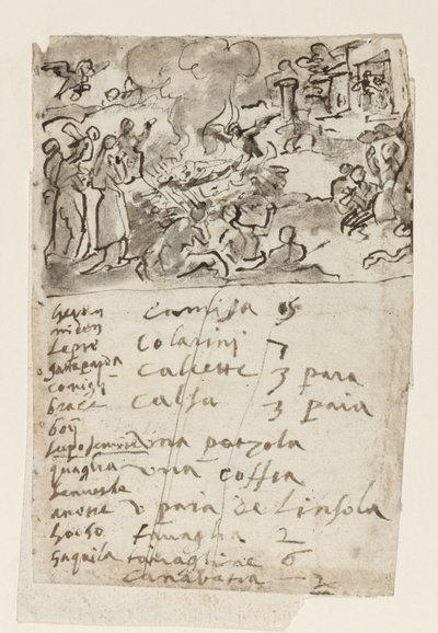 Page of a Sketchbook- Showing a Scene of a Cremation by Jan van der Straet